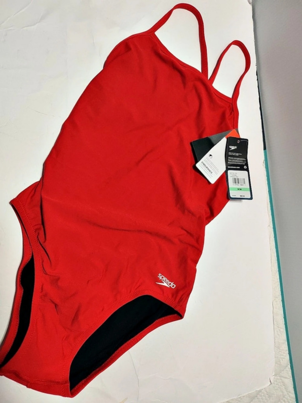 Speedo Women's Solid Swimsuit Flyback Endurance+ + Red & Black Size 8 (34)